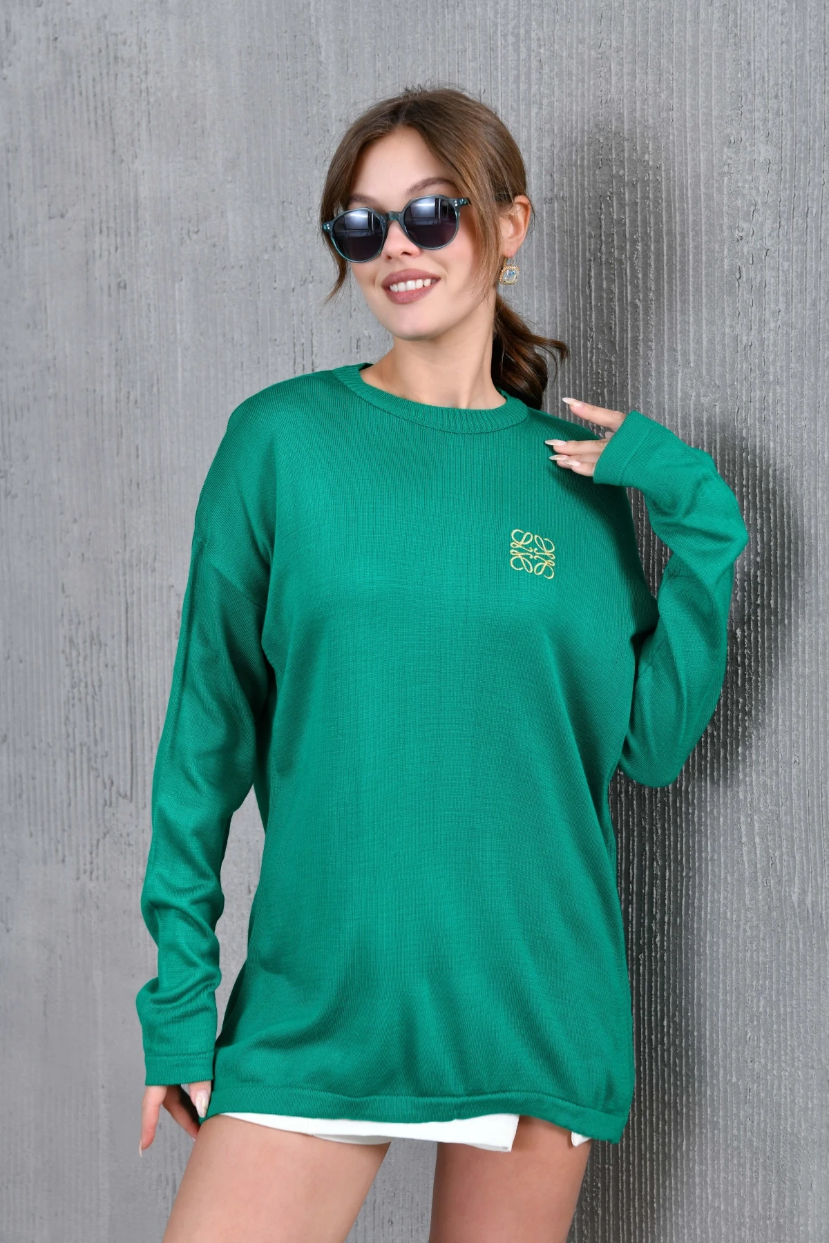 Kadın Bisiklet Yaka Nakış işlemeli Mevsimlik Triko Kazak 224293