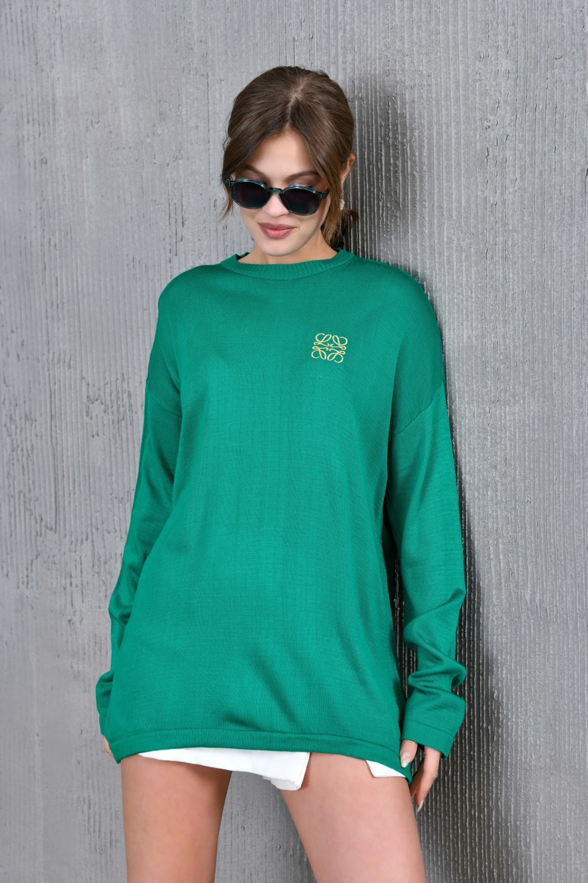 Kadın Bisiklet Yaka Nakış işlemeli Mevsimlik Triko Kazak 224293