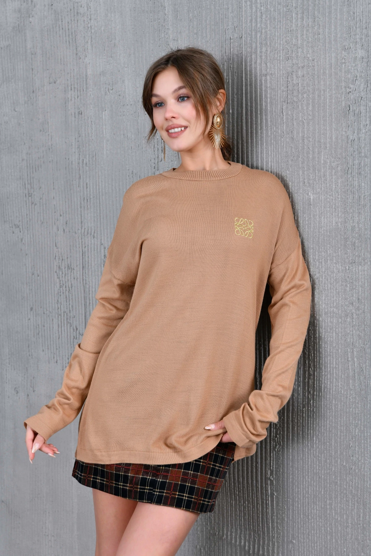 Kadın Bisiklet Yaka Nakış işlemeli Mevsimlik Triko Kazak 224293