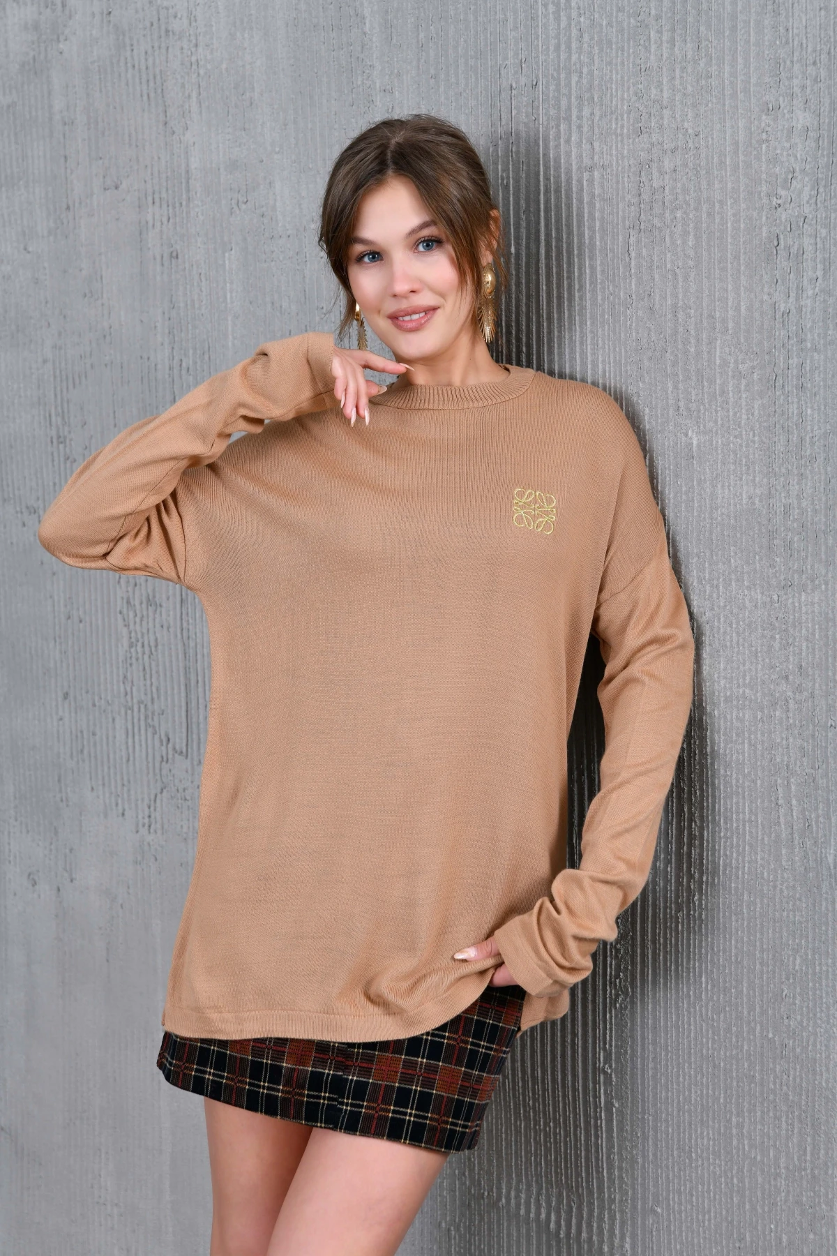 Kadın Bisiklet Yaka Nakış işlemeli Mevsimlik Triko Kazak 224293