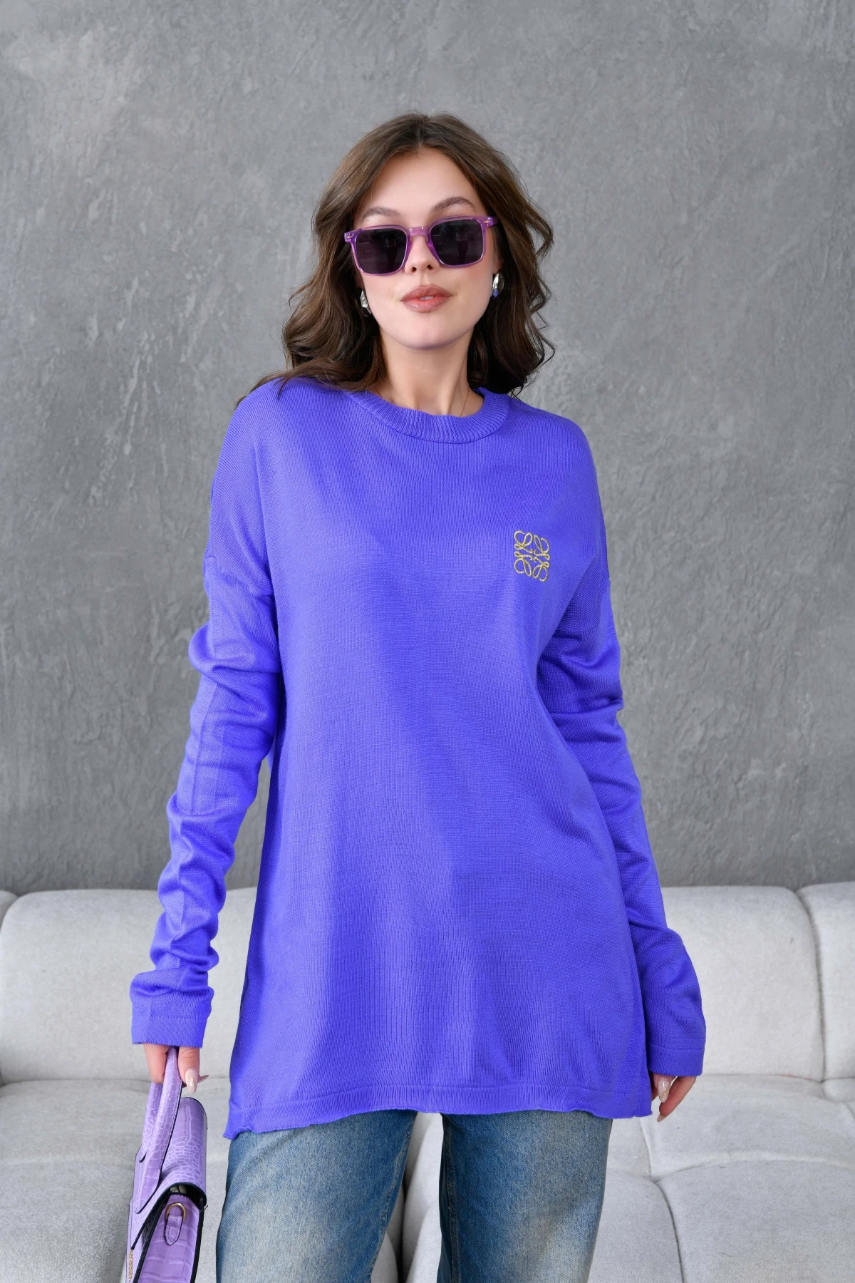 Kadın Bisiklet Yaka Nakış işlemeli Mevsimlik Triko Kazak 224293