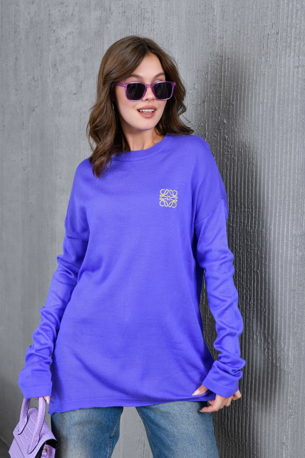 Kadın Bisiklet Yaka Nakış işlemeli Mevsimlik Triko Kazak 224293