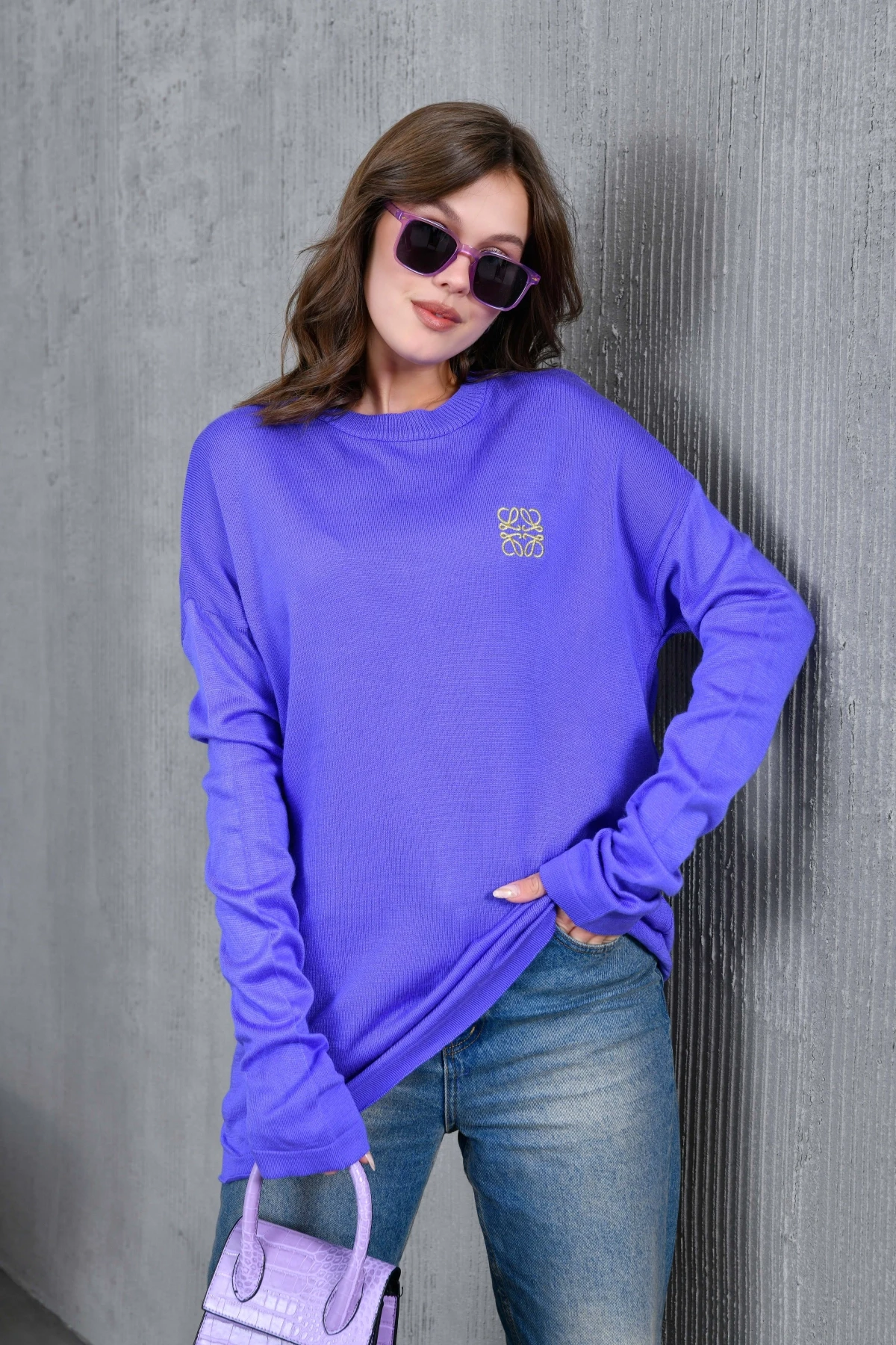 Kadın Bisiklet Yaka Nakış işlemeli Mevsimlik Triko Kazak 224293