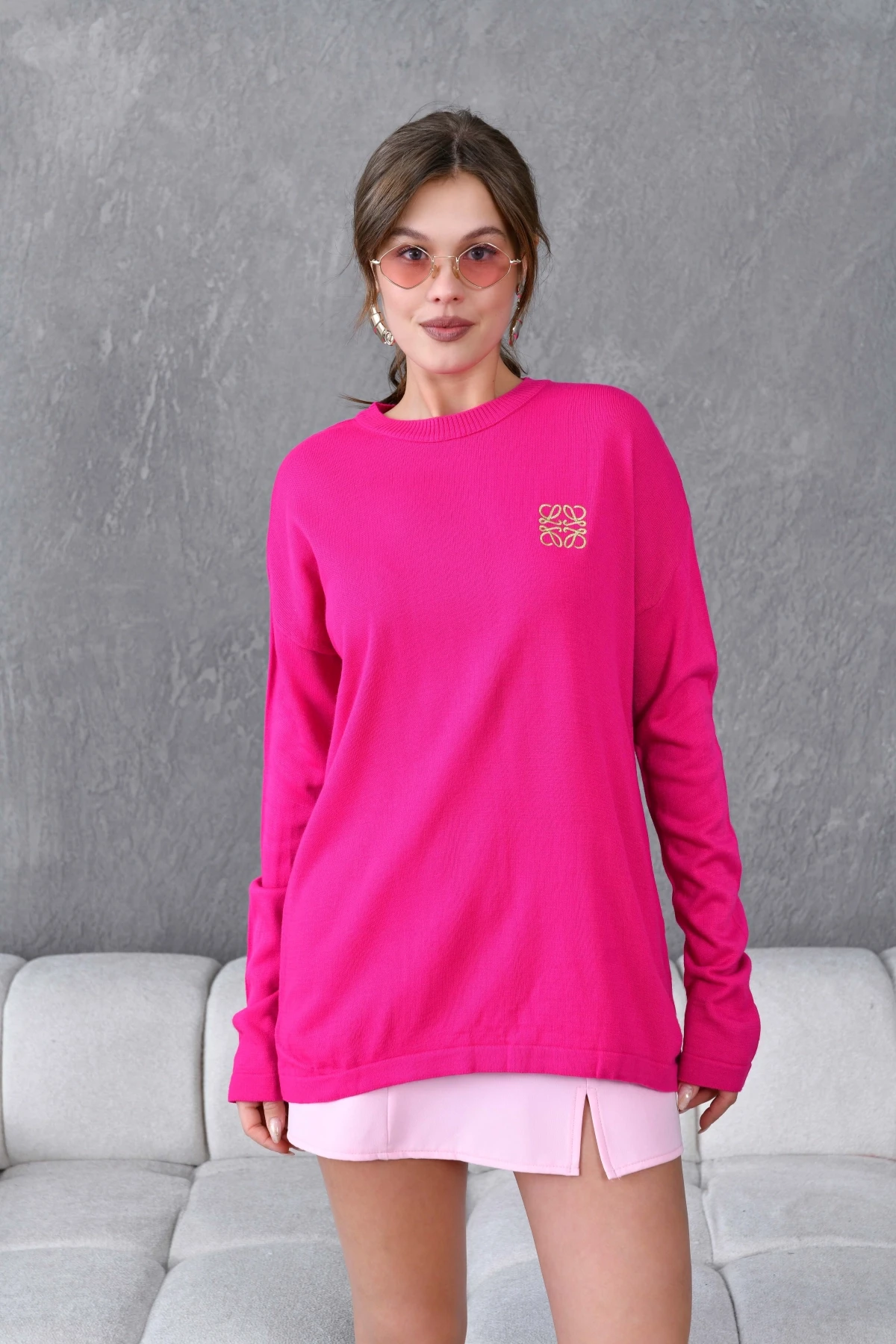 Kadın Bisiklet Yaka Nakış işlemeli Mevsimlik Triko Kazak 224293