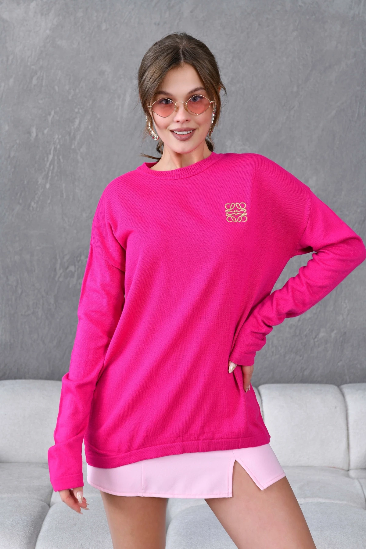 Kadın Bisiklet Yaka Nakış işlemeli Mevsimlik Triko Kazak 224293