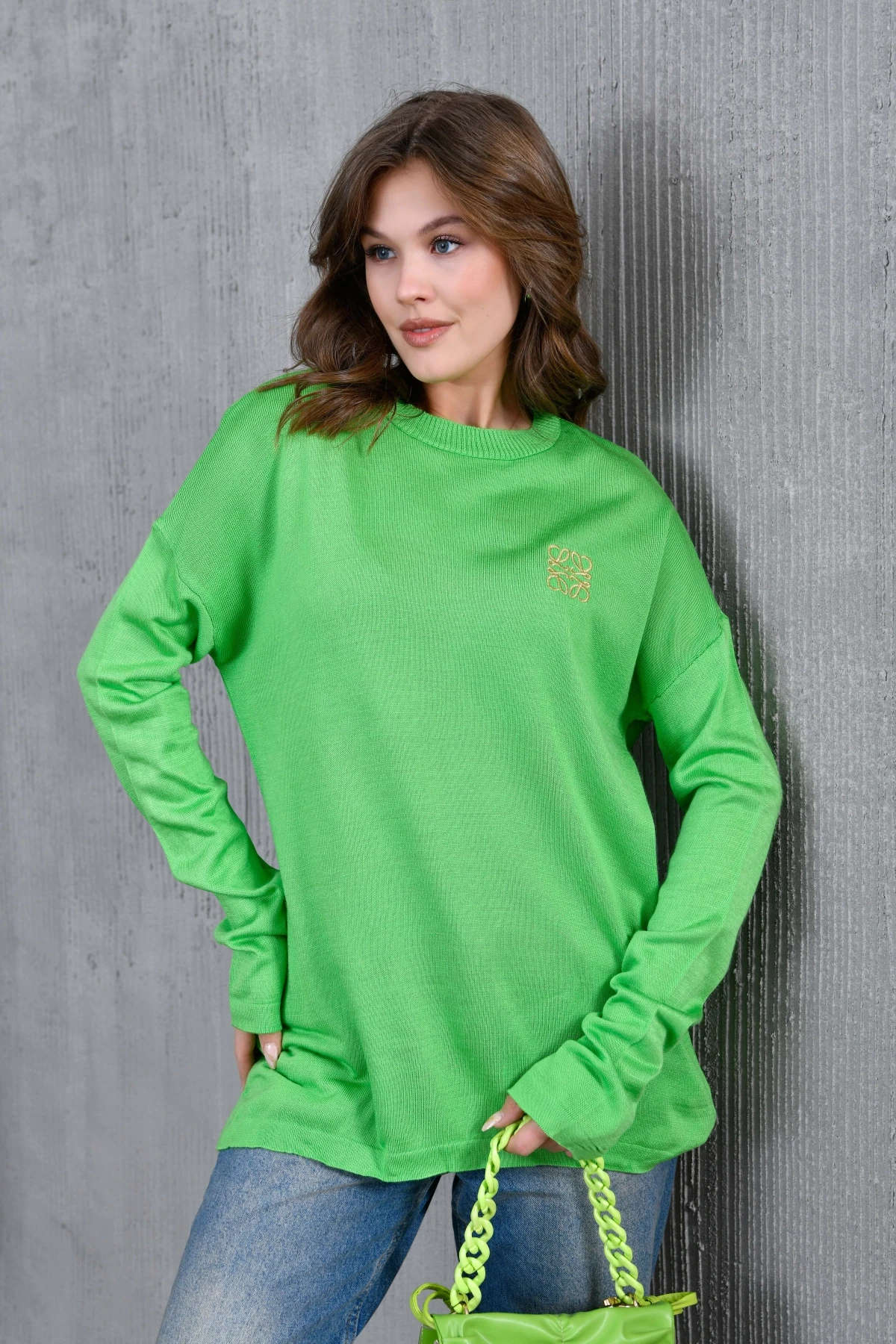 Kadın Bisiklet Yaka Nakış işlemeli Mevsimlik Triko Kazak 224293