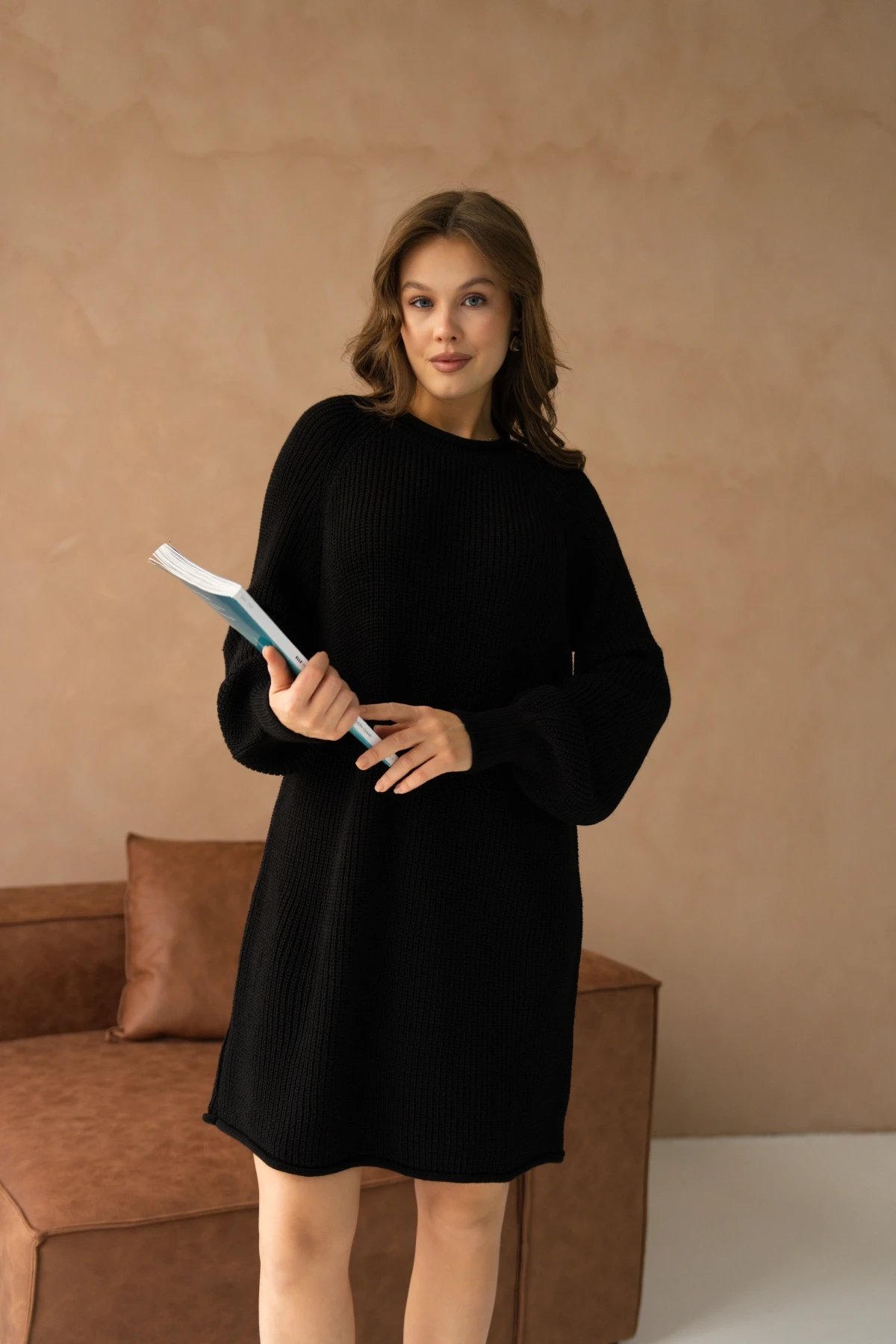 Kadın Bisiklet Yaka Örgü Detay Midi Boy Triko Tunik 8031Sw