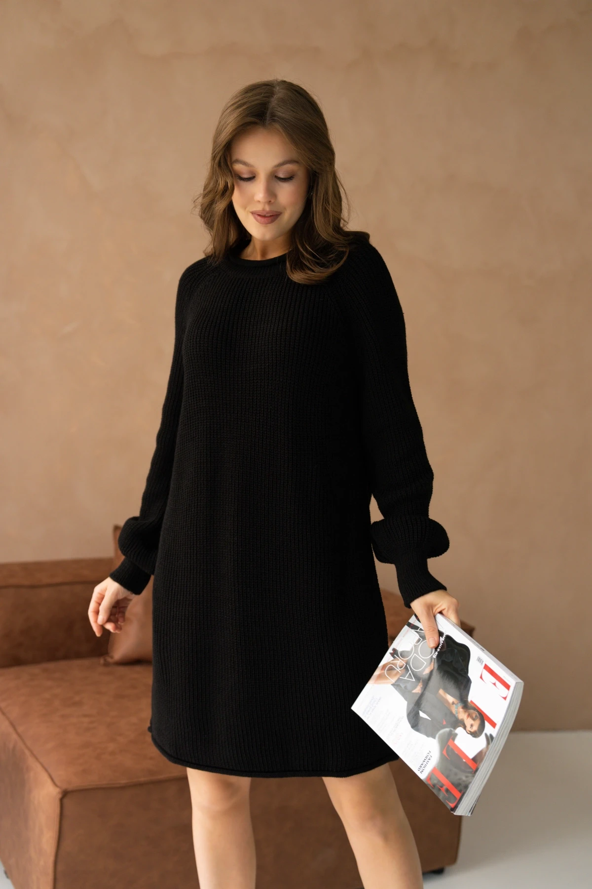 Kadın Bisiklet Yaka Örgü Detay Midi Boy Triko Tunik 8031Sw