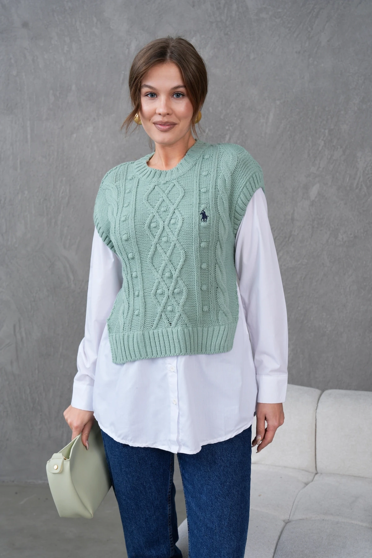 Kadın Bisiklet Yaka Örgü Detay Triko Garnili Gömlek 5821