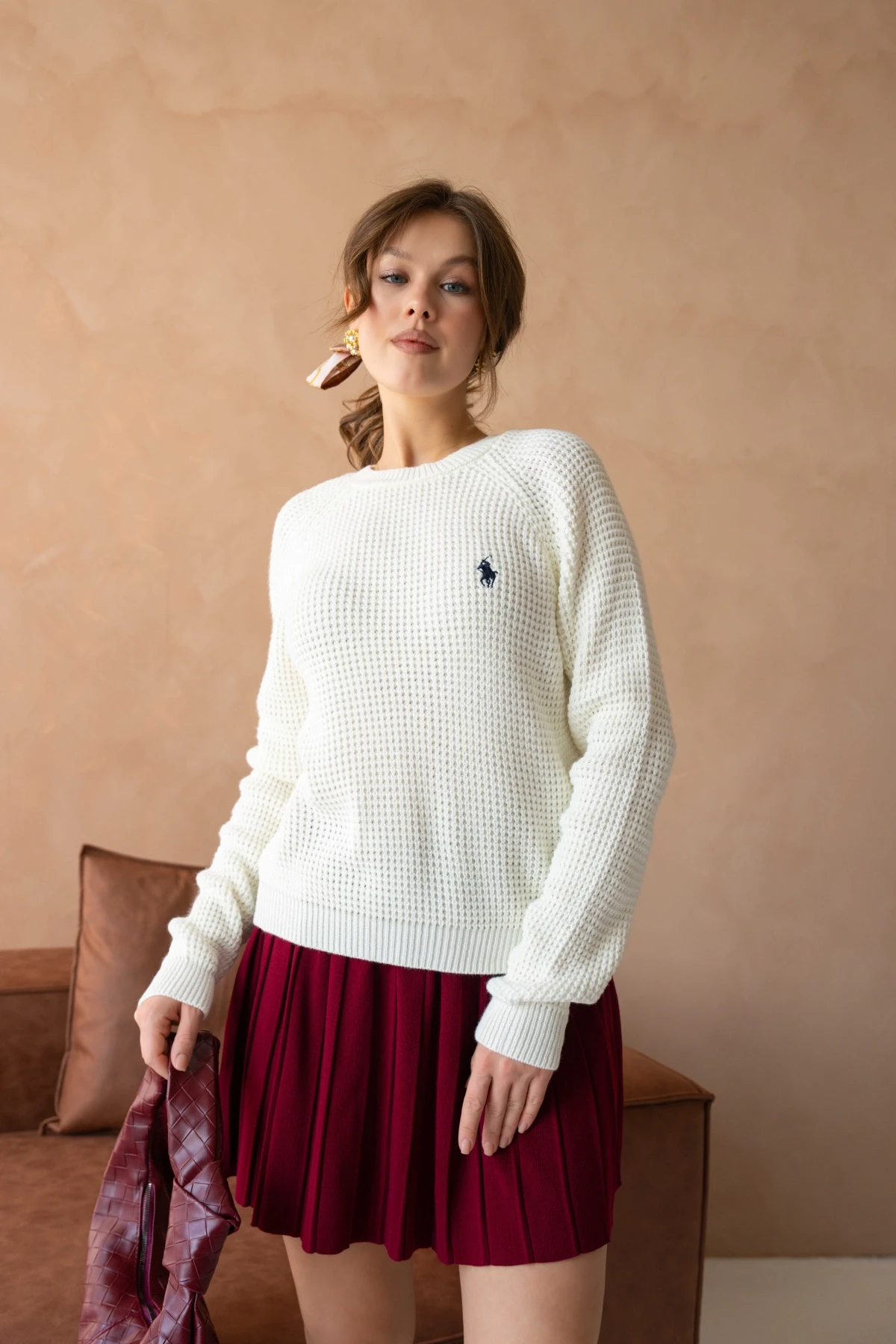 Kadın Bisiklet Yaka Örgü Detay Triko Kazak 227026Sw