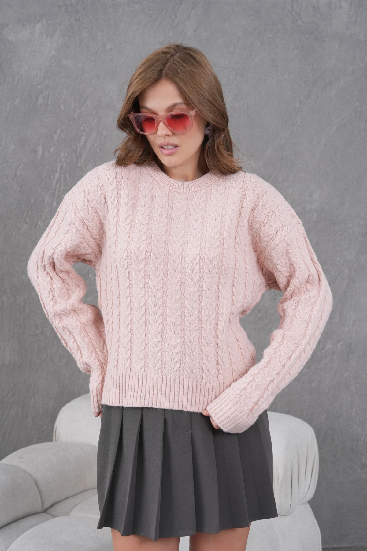 Kadın Bisiklet Yaka Örgü Detay Triko Kazak