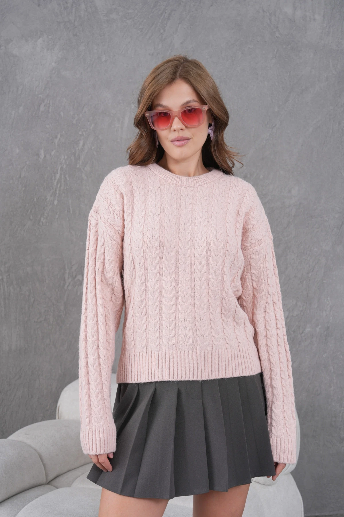 Kadın Bisiklet Yaka Örgü Detay Triko Kazak