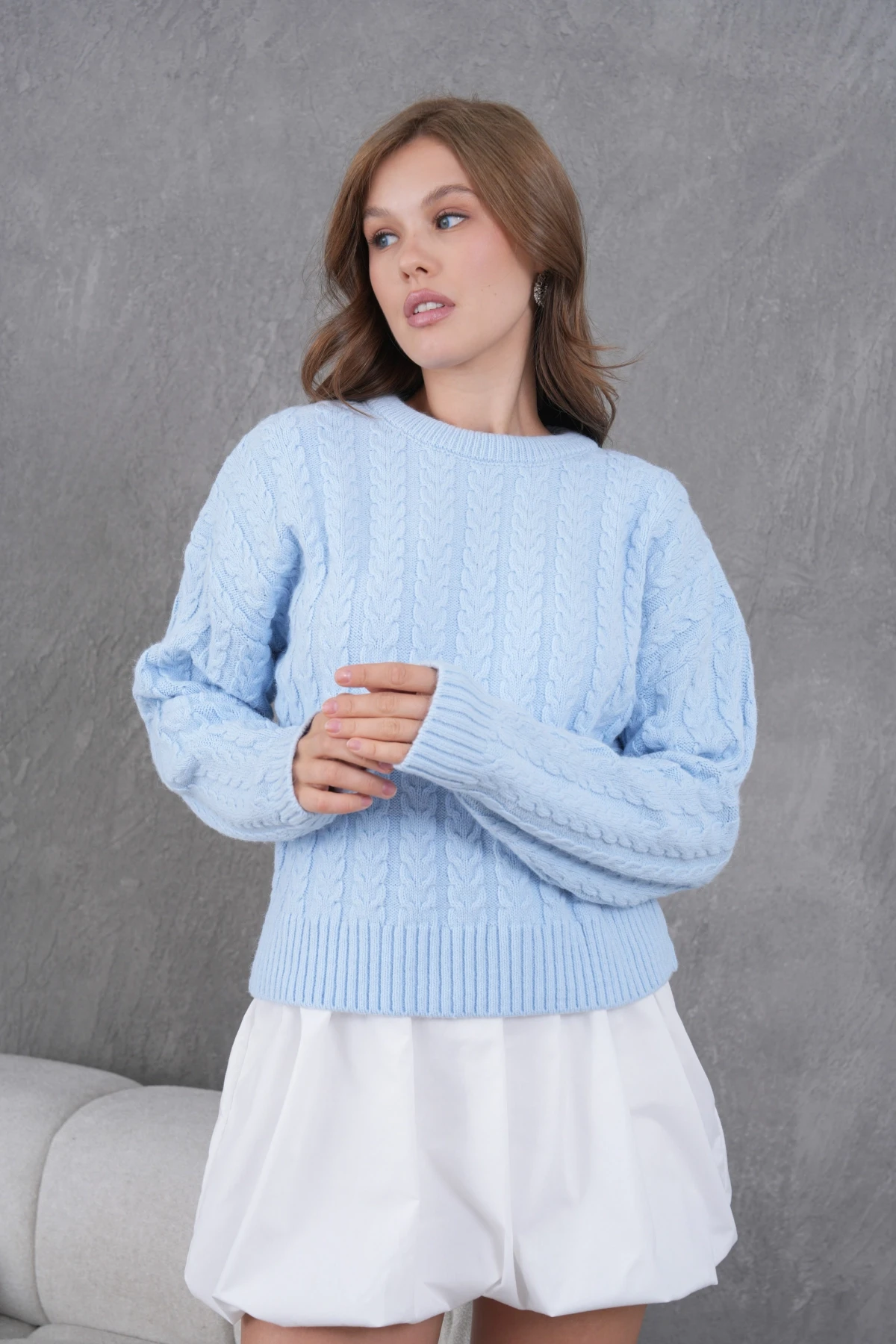 Kadın Bisiklet Yaka Örgü Detay Triko Kazak