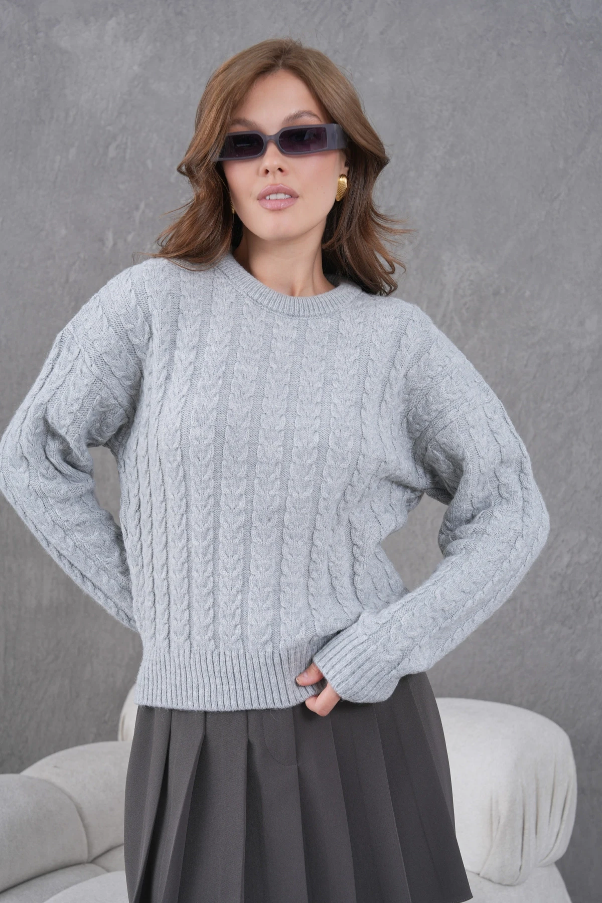 Kadın Bisiklet Yaka Örgü Detay Triko Kazak