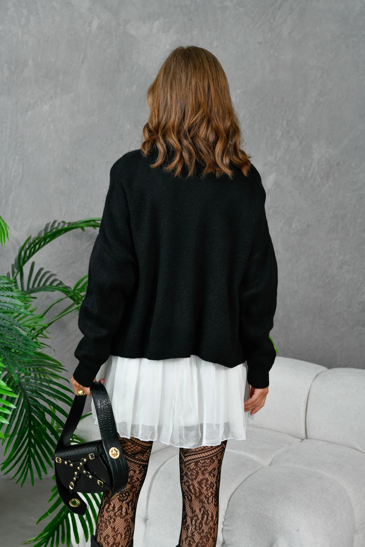 Kadın Bisiklet Yaka Oversize Triko Kazak 227045Sw