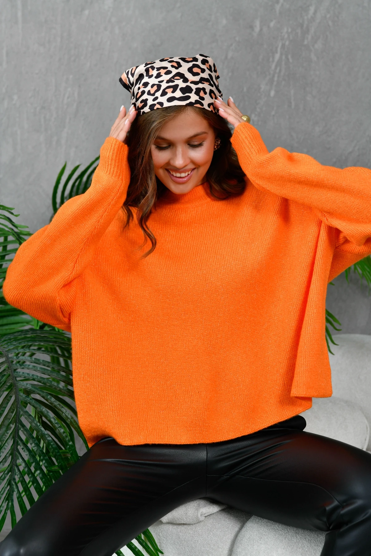 Kadın Bisiklet Yaka Oversize Triko Kazak 227045Sw