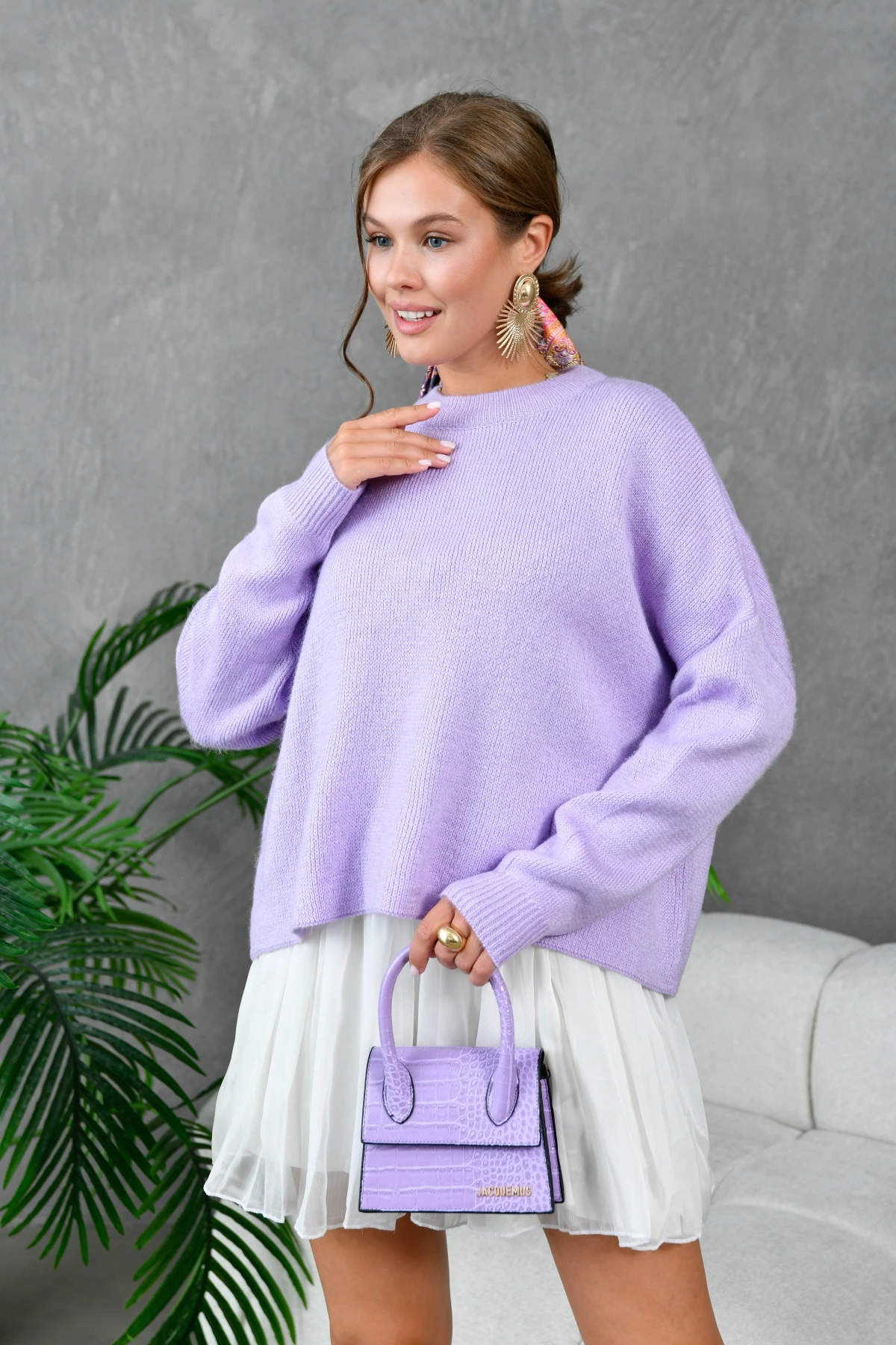 Kadın Bisiklet Yaka Oversize Triko Kazak 227045Sw