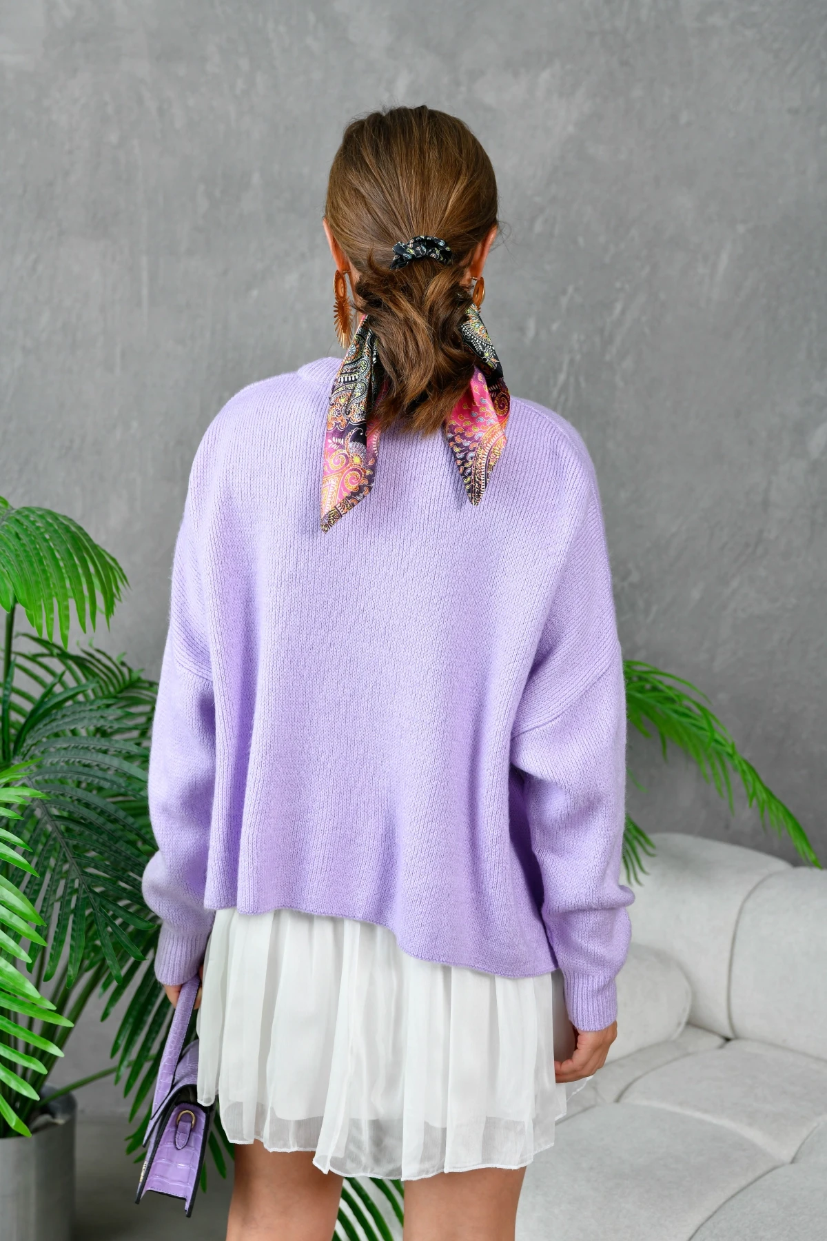 Kadın Bisiklet Yaka Oversize Triko Kazak 227045Sw