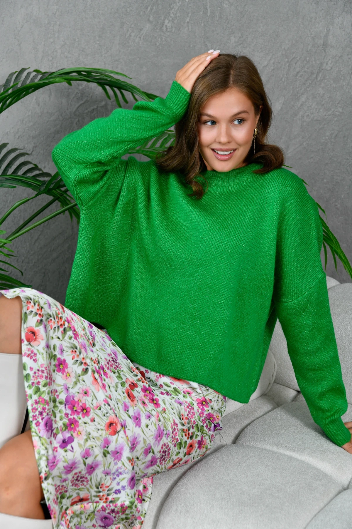 Kadın Bisiklet Yaka Oversize Triko Kazak 227045Sw