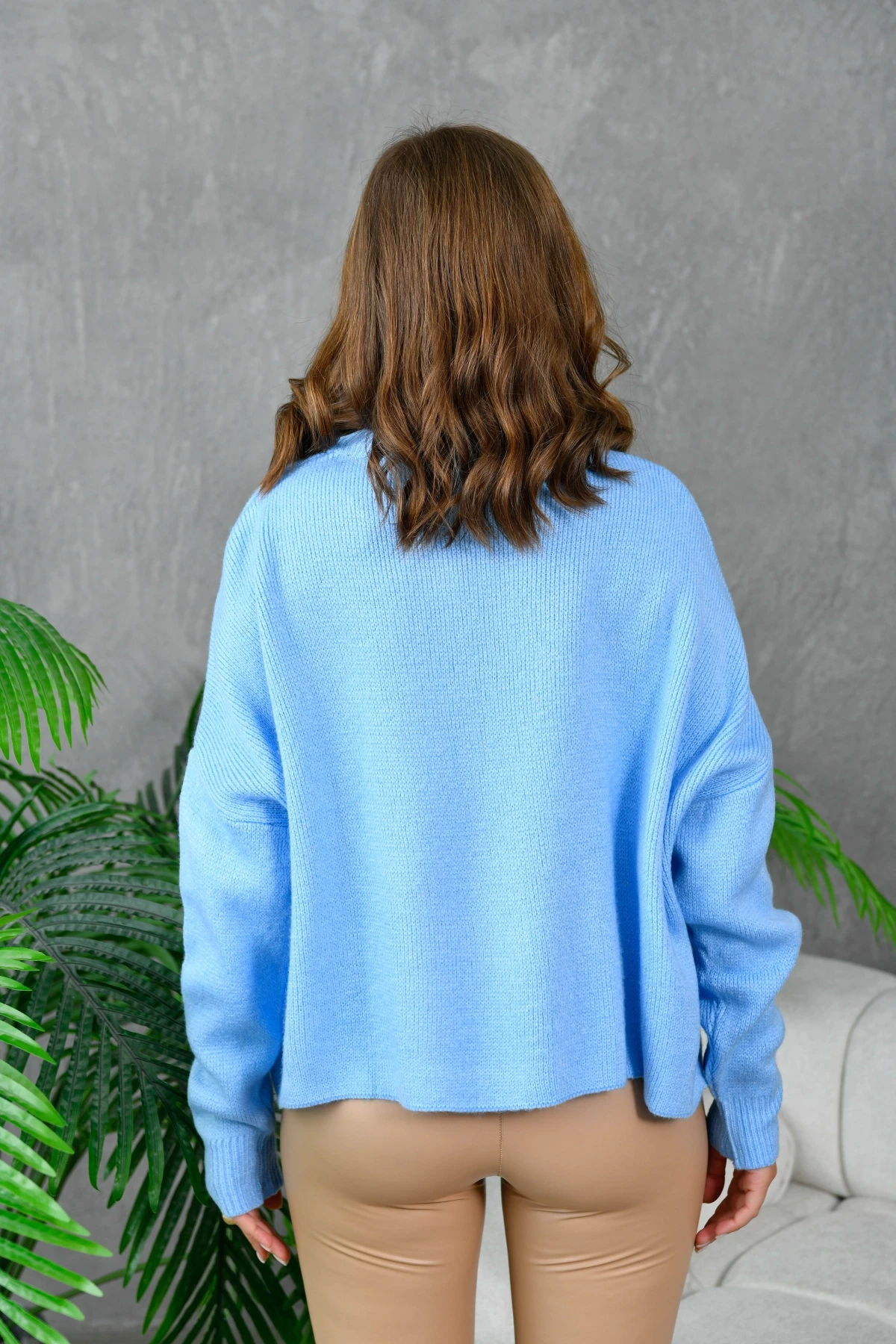 Kadın Bisiklet Yaka Oversize Triko Kazak 227045Sw