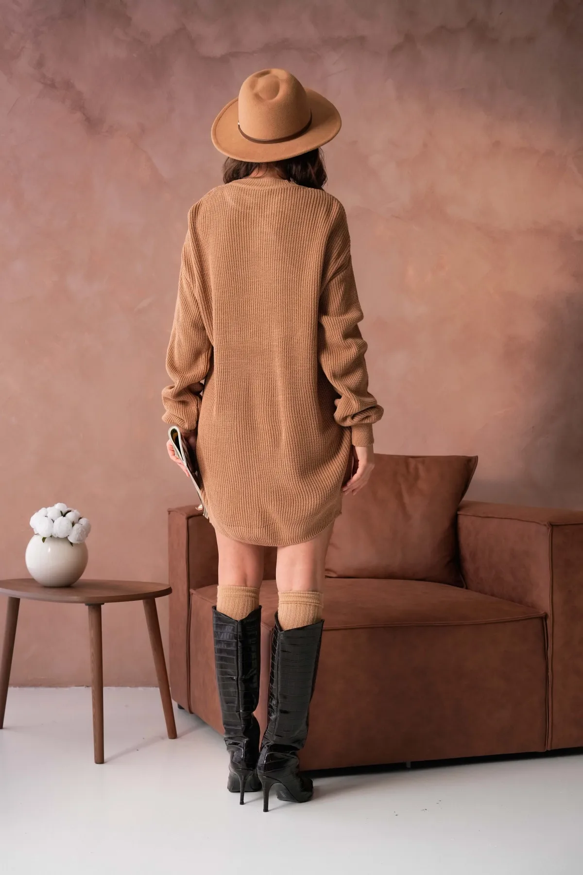 Kadın Bisiklet Yaka Selanik Örgü Nakışlı Triko Tunik 8492