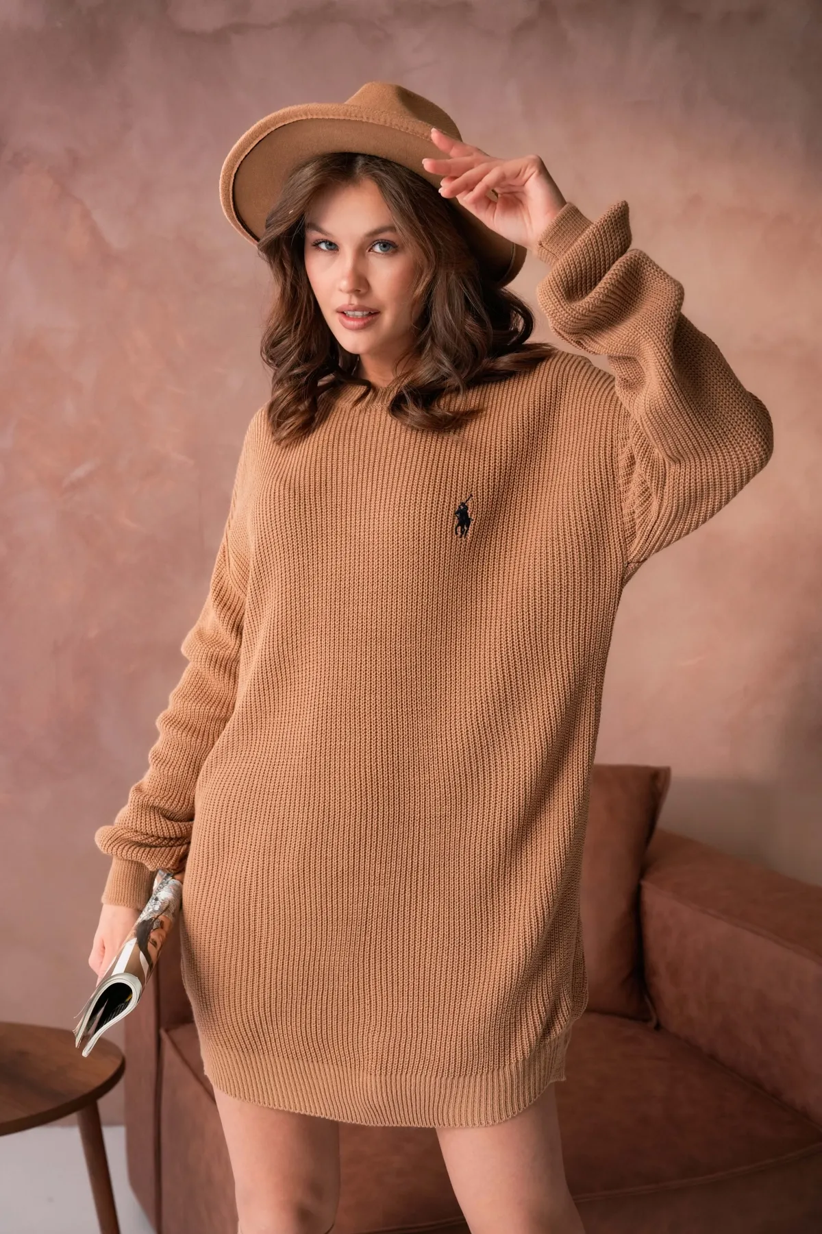 Kadın Bisiklet Yaka Selanik Örgü Nakışlı Triko Tunik 8492