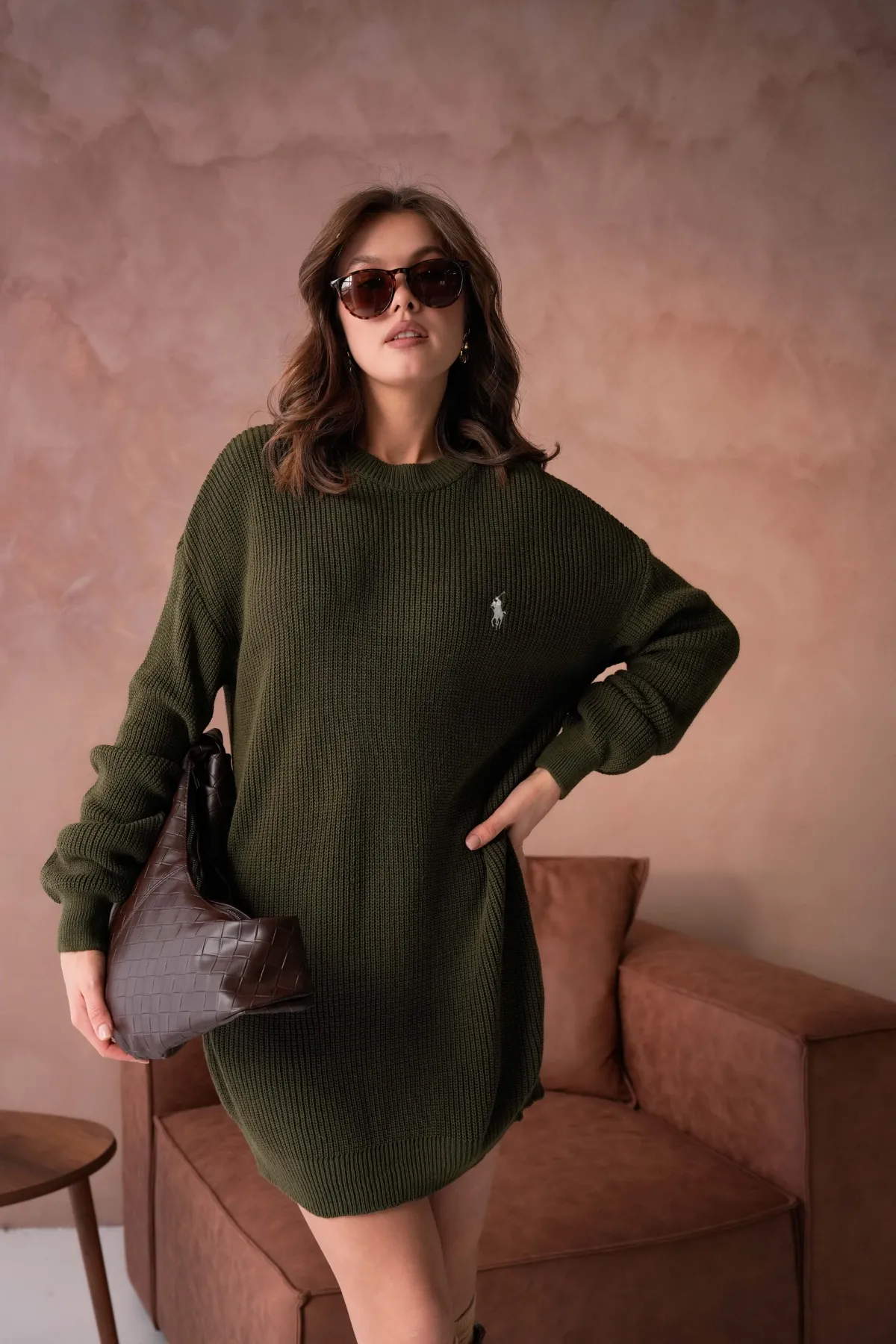 Kadın Bisiklet Yaka Selanik Örgü Nakışlı Triko Tunik 8492