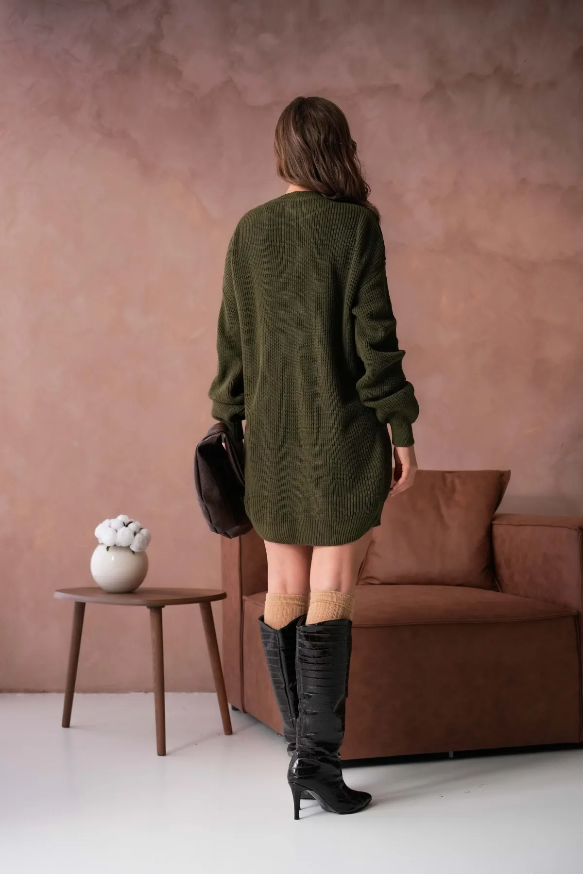 Kadın Bisiklet Yaka Selanik Örgü Nakışlı Triko Tunik 8492