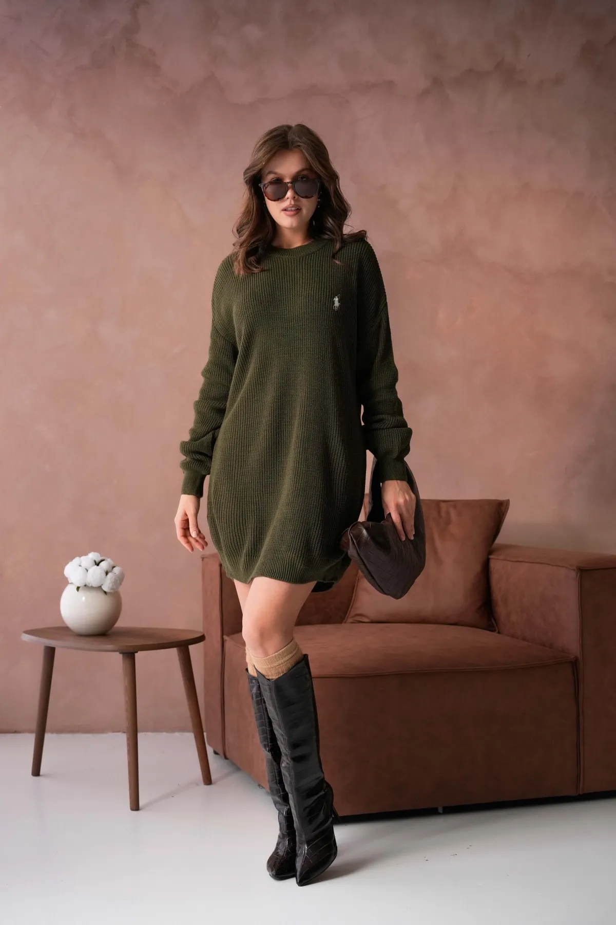 Kadın Bisiklet Yaka Selanik Örgü Nakışlı Triko Tunik 8492