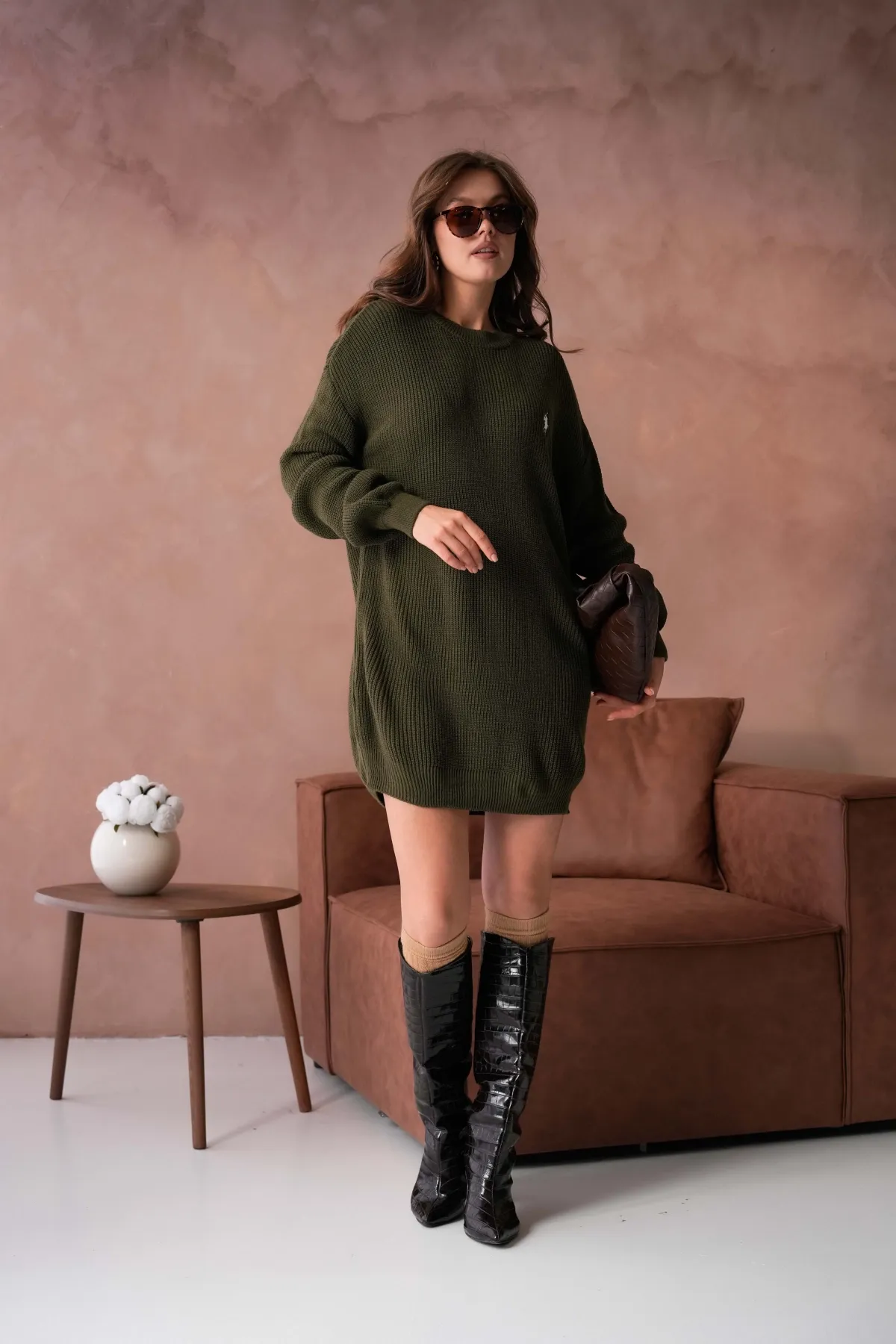 Kadın Bisiklet Yaka Selanik Örgü Nakışlı Triko Tunik 8492