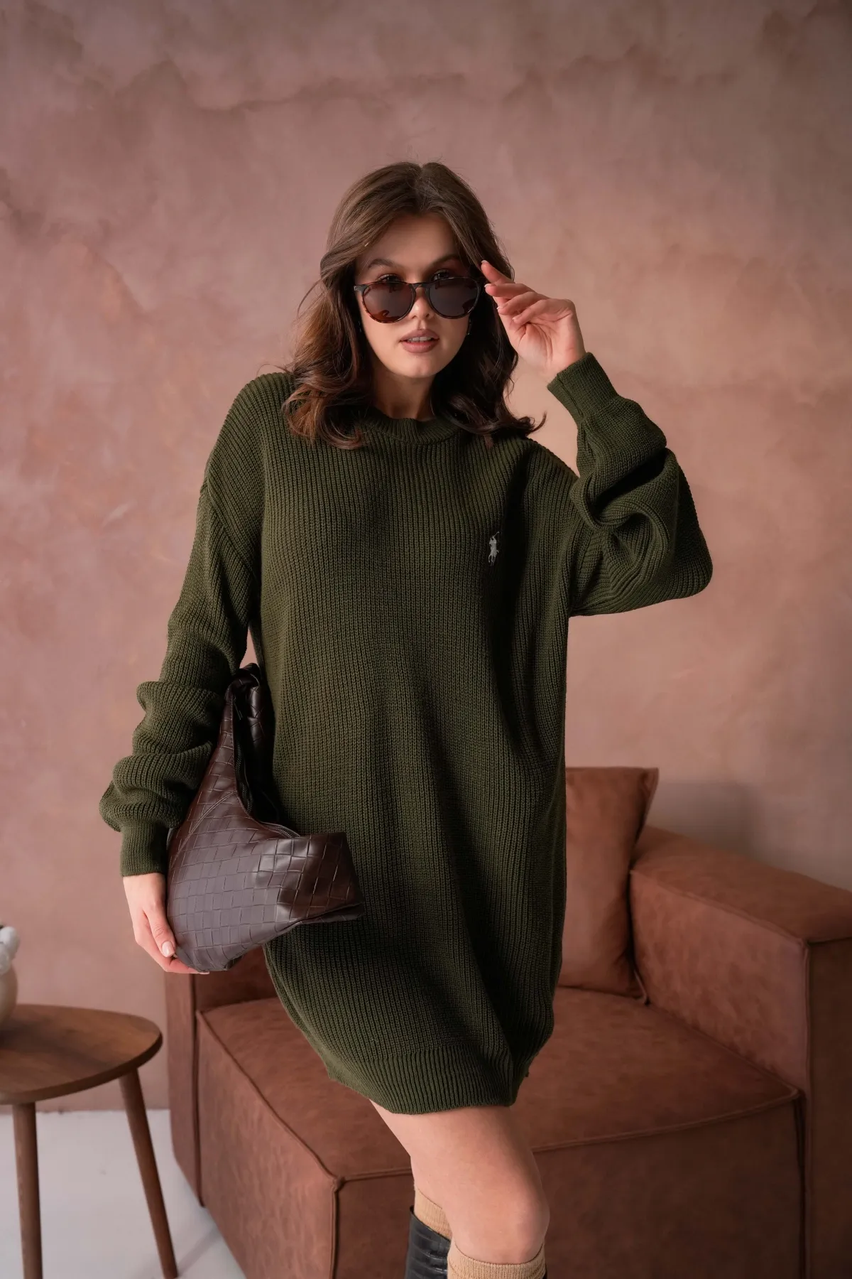 Kadın Bisiklet Yaka Selanik Örgü Nakışlı Triko Tunik 8492