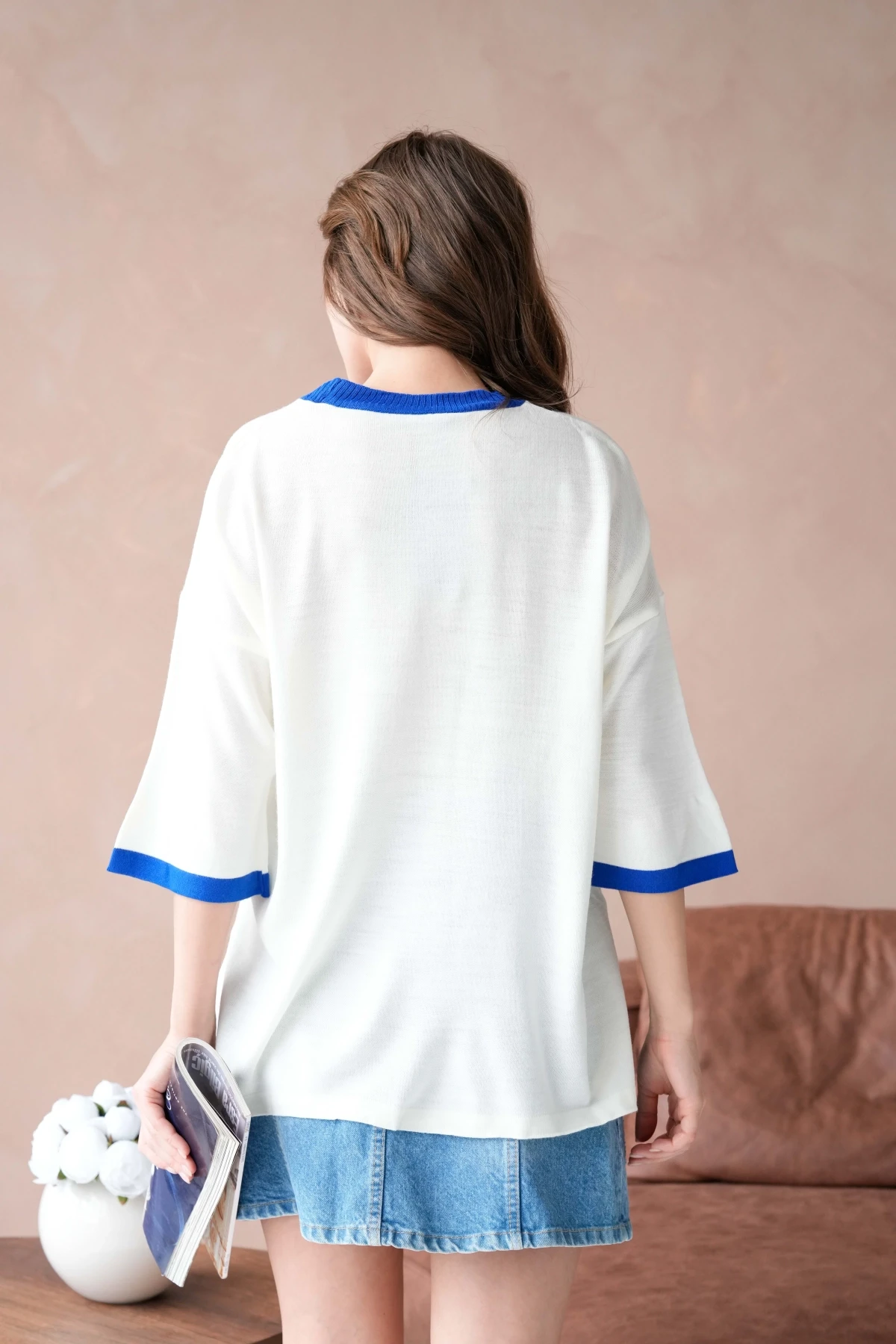 Kadın Bisiklet Yaka Taş İşlemeli Yırtmaçlı Oversize Triko Kazak 10042