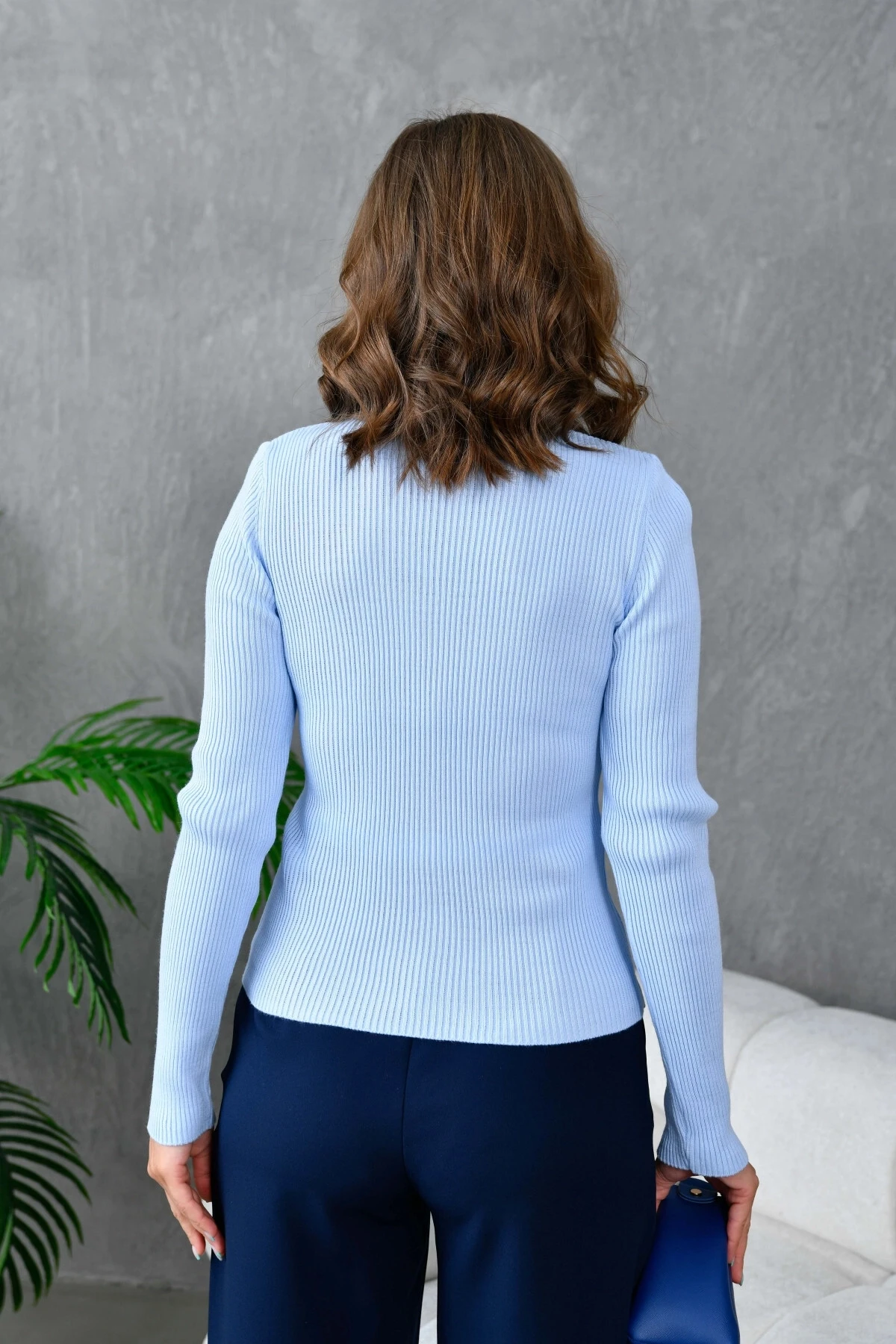 Kadın Bisiklet Yaka Transparan Detay Triko Kazak