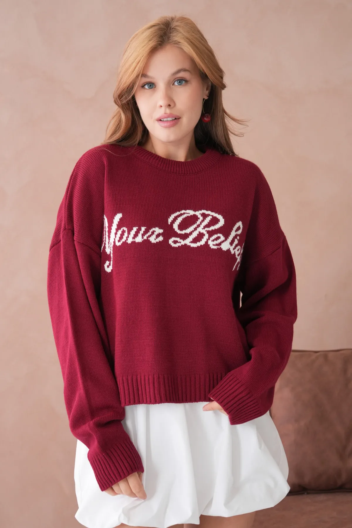 Kadın Bisiklet Yaka Yazı Datylı Oversize Triko Kazak 8593