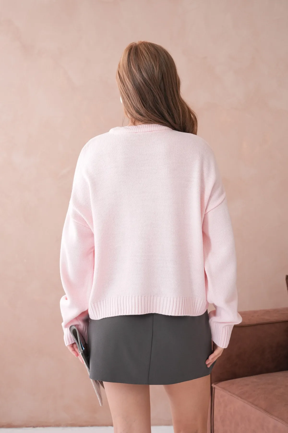 Kadın Bisiklet Yaka Yazı Datylı Oversize Triko Kazak 8593