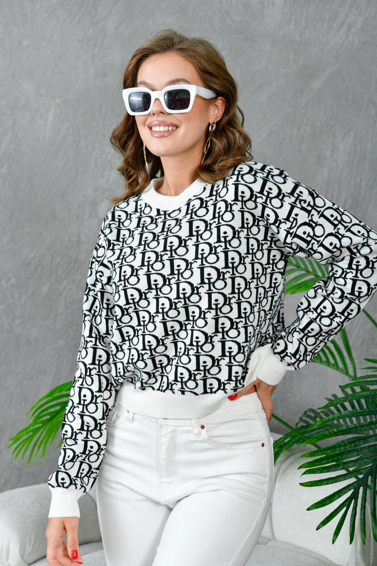 Kadın Bisiklet Yaka Yazı Detaylı Premium İplik Triko Kazak 10395.Crs