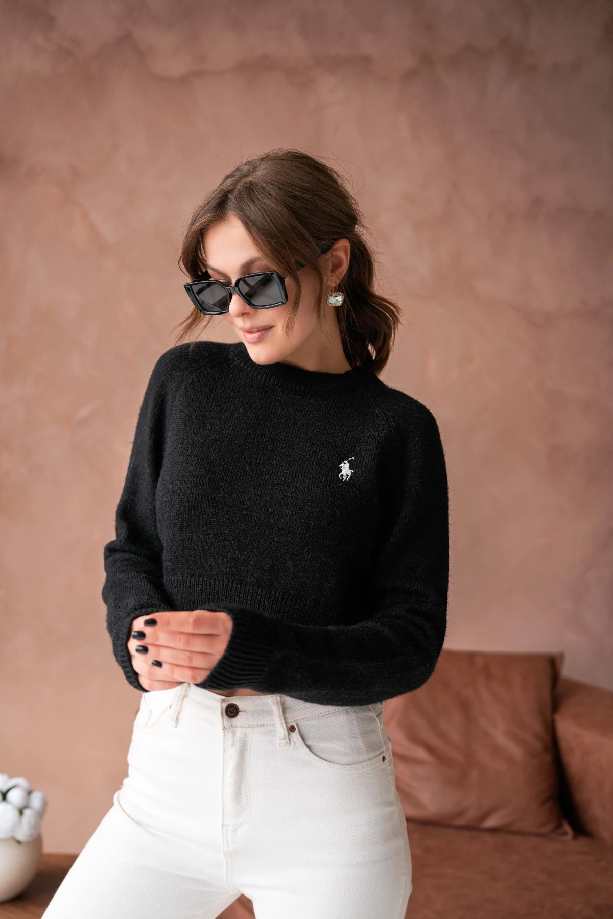 Kadın Bisiklet Yaka Yumuşak Dokulu Crop Triko Kazak 227050