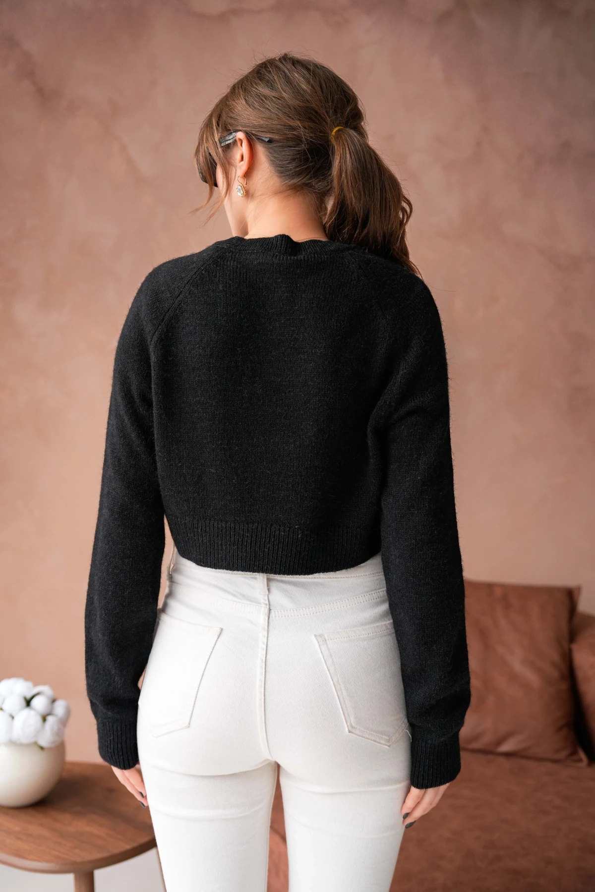 Kadın Bisiklet Yaka Yumuşak Dokulu Crop Triko Kazak 227050