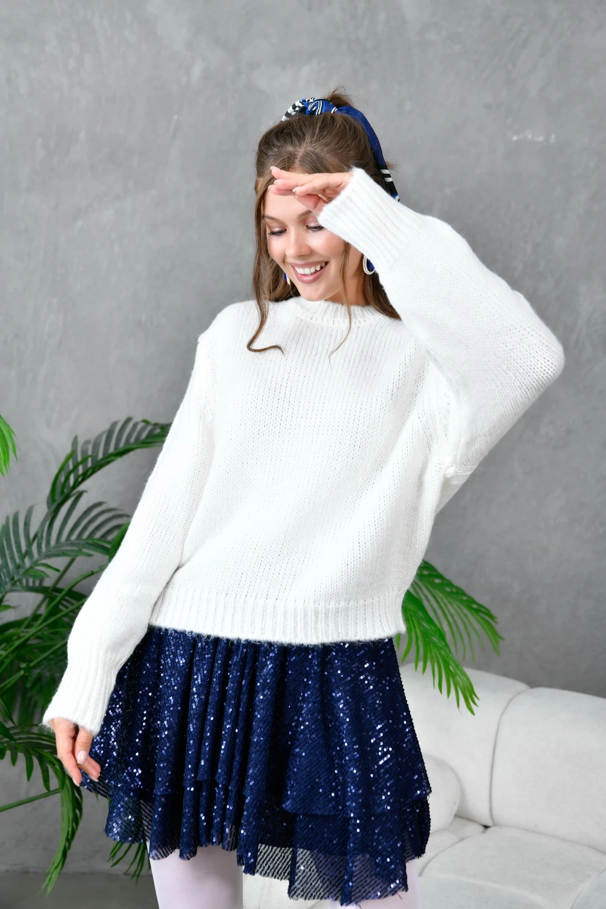 Kadın Bisiklet Yaka Selanik  Örgü Yumuşak Dokulu Triko Kazak 3014