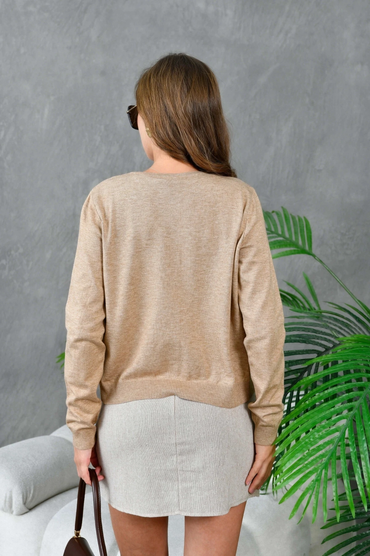 Kadın Düğme Kapama Bluzlu Triko İkili Takım