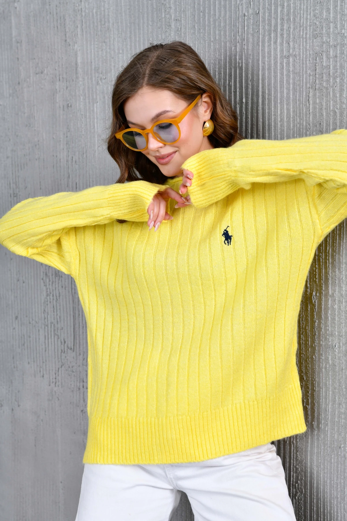 Kadın Geniş Yaka Fitilli Uzun Triko Kazak 8011Sw