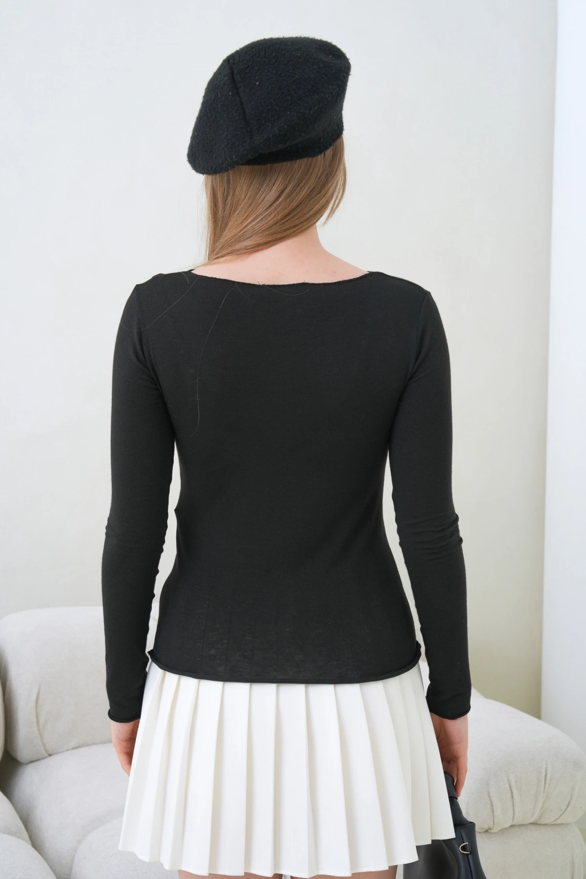 Kadın Geniş Yaka Uzun Kol Lycralı Penye Bluz 13000