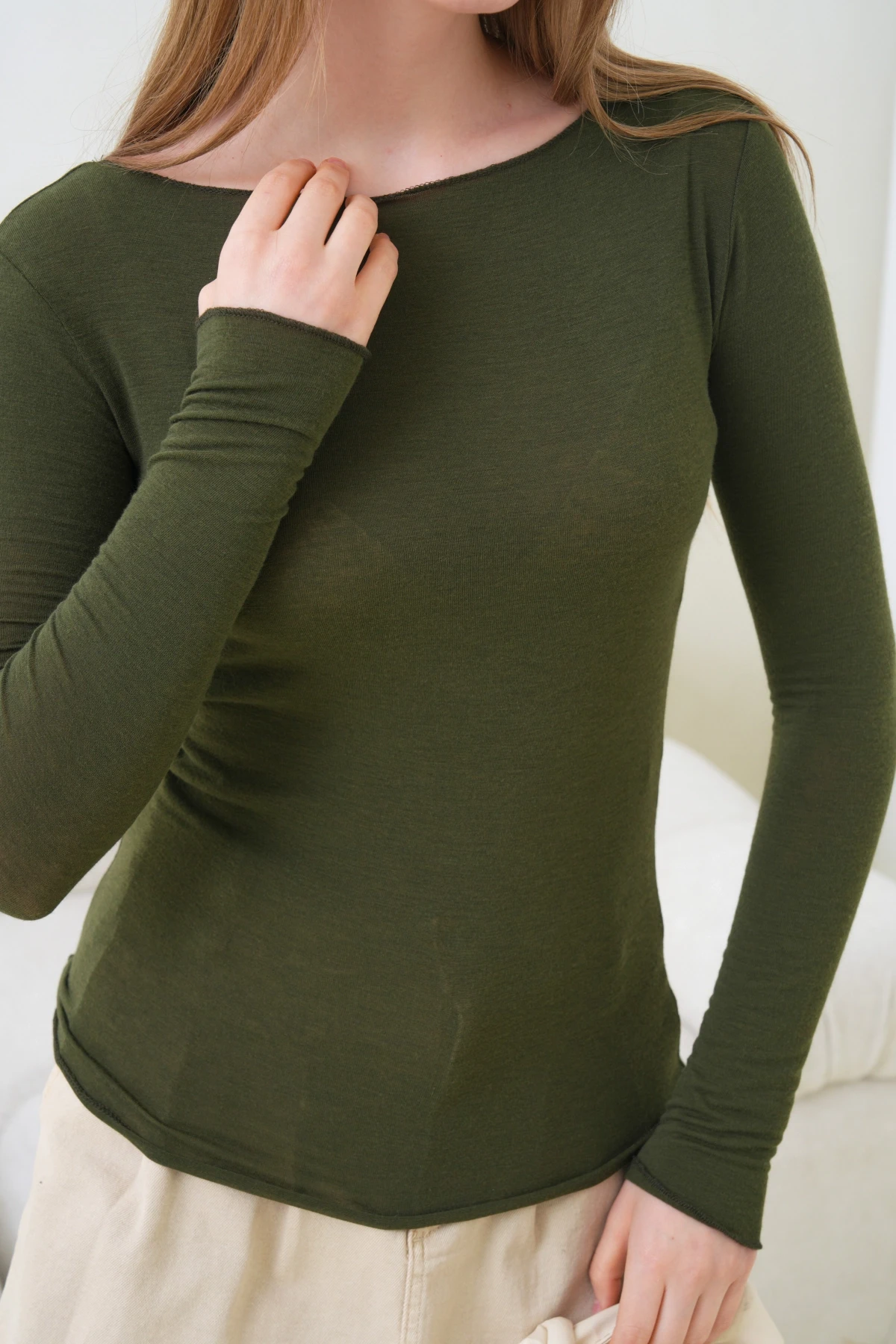 Kadın Geniş Yaka Uzun Kol Lycralı Penye Bluz 13000