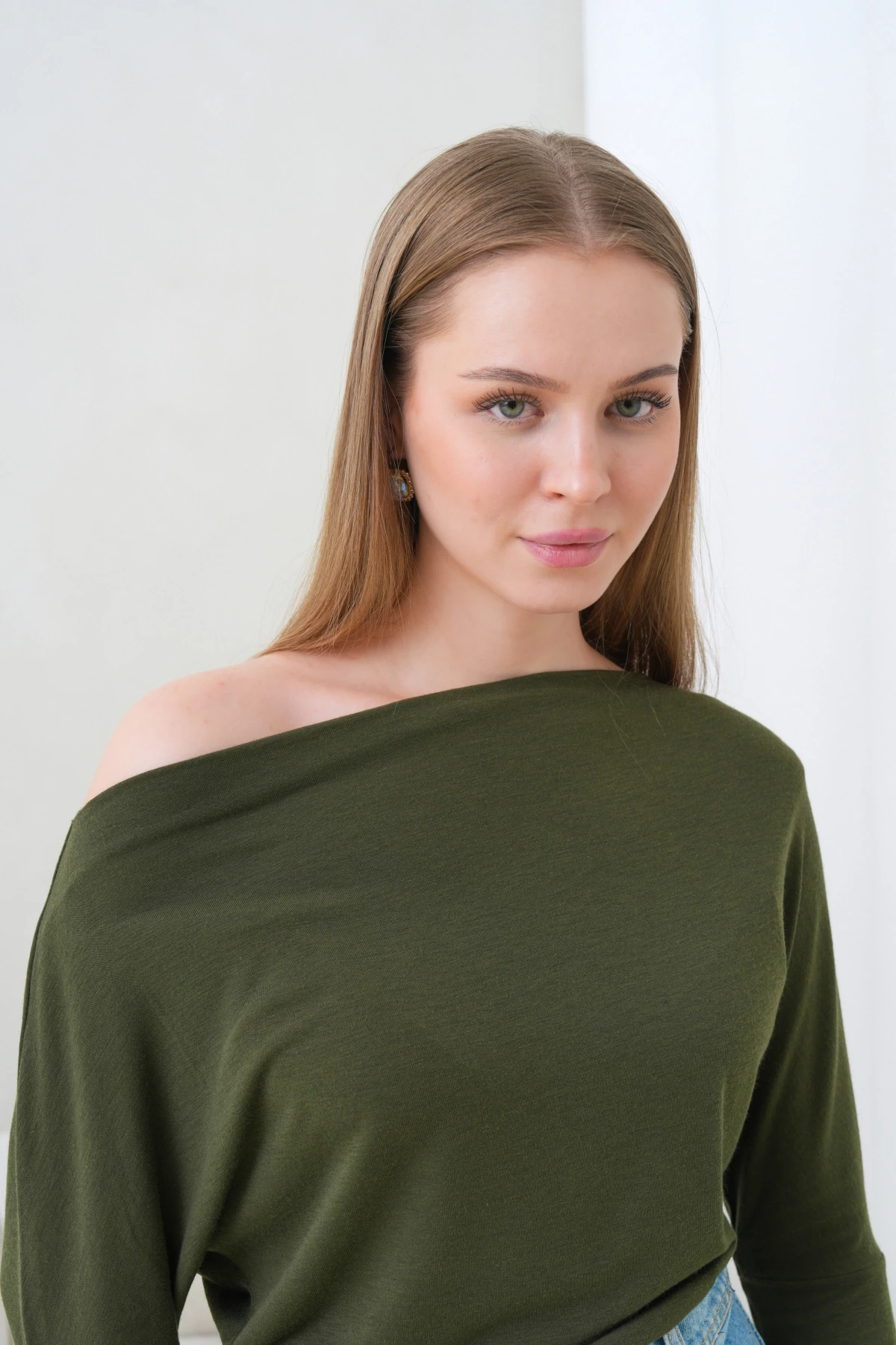 Kadın Kayık Yaka Yarasa Kol Lycralı Penye Bluz 13001