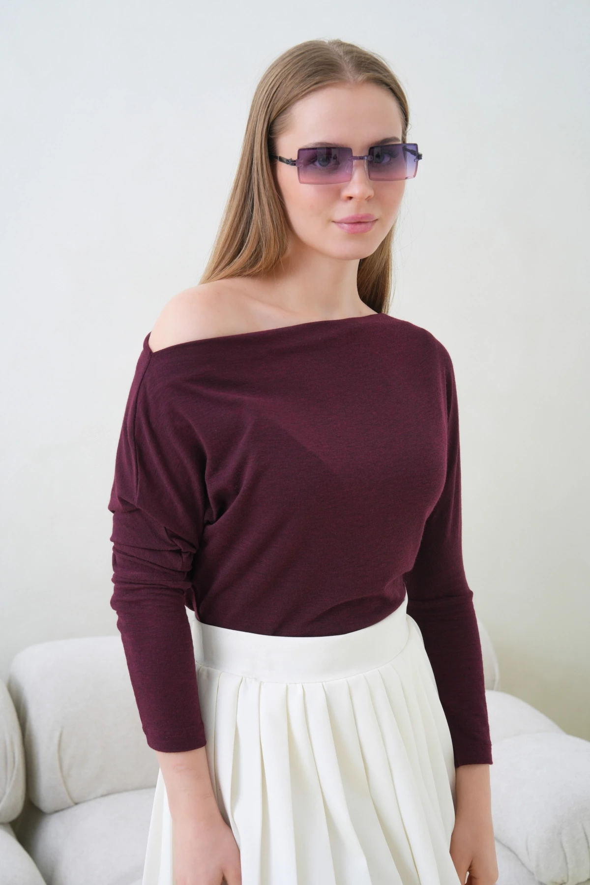 Kadın Kayık Yaka Yarasa Kol Lycralı Penye Bluz 13001