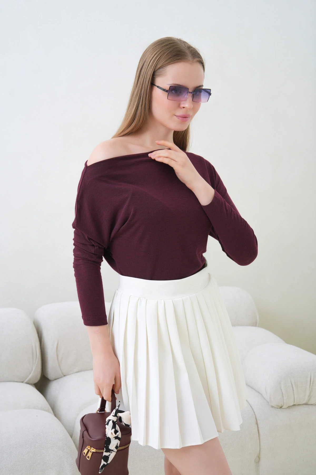 Kadın Kayık Yaka Yarasa Kol Lycralı Penye Bluz 13001