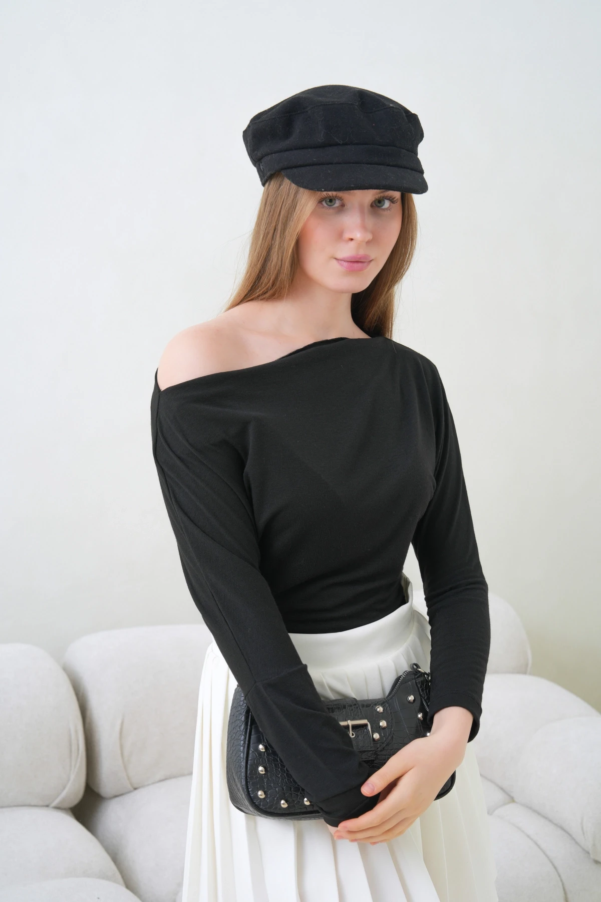 Kadın Kayık Yaka Yarasa Kol Lycralı Penye Bluz 13001