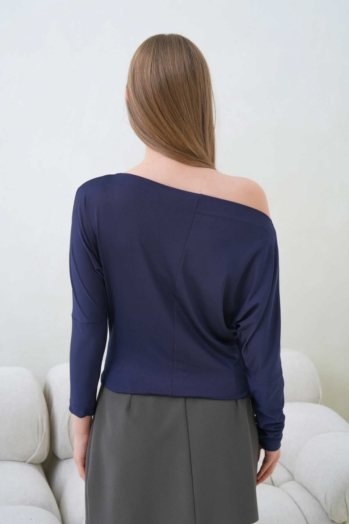 Kadın Kayık Yaka Yarasa Kol Lycralı Penye Bluz 13002