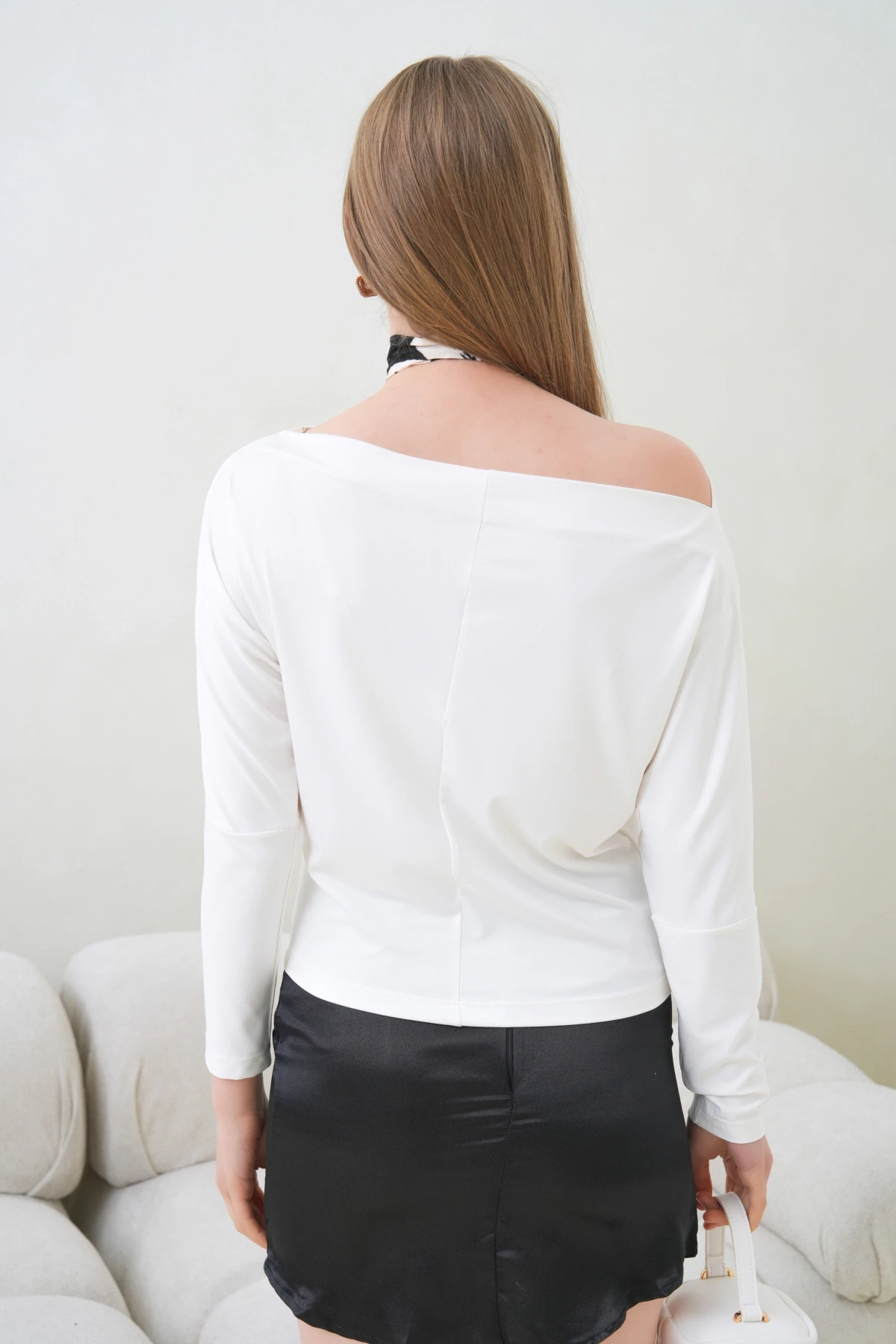 Kadın Kayık Yaka Yarasa Kol Lycralı Penye Bluz 13002