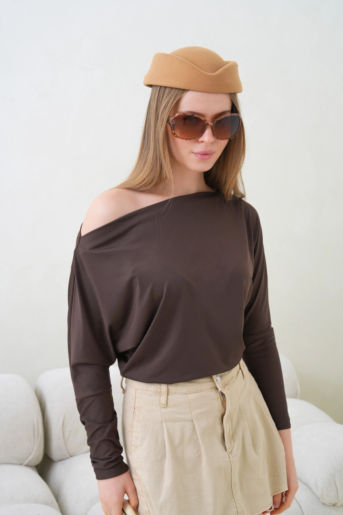 Kadın Kayık Yaka Yarasa Kol Lycralı Penye Bluz 13002